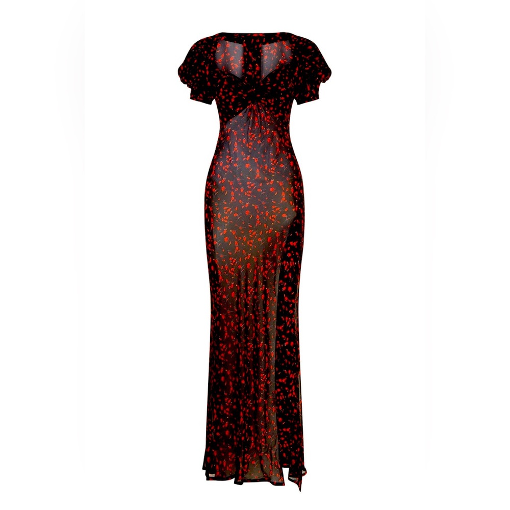 Rat & Boa Black Maxi Dress with Red Floral Print